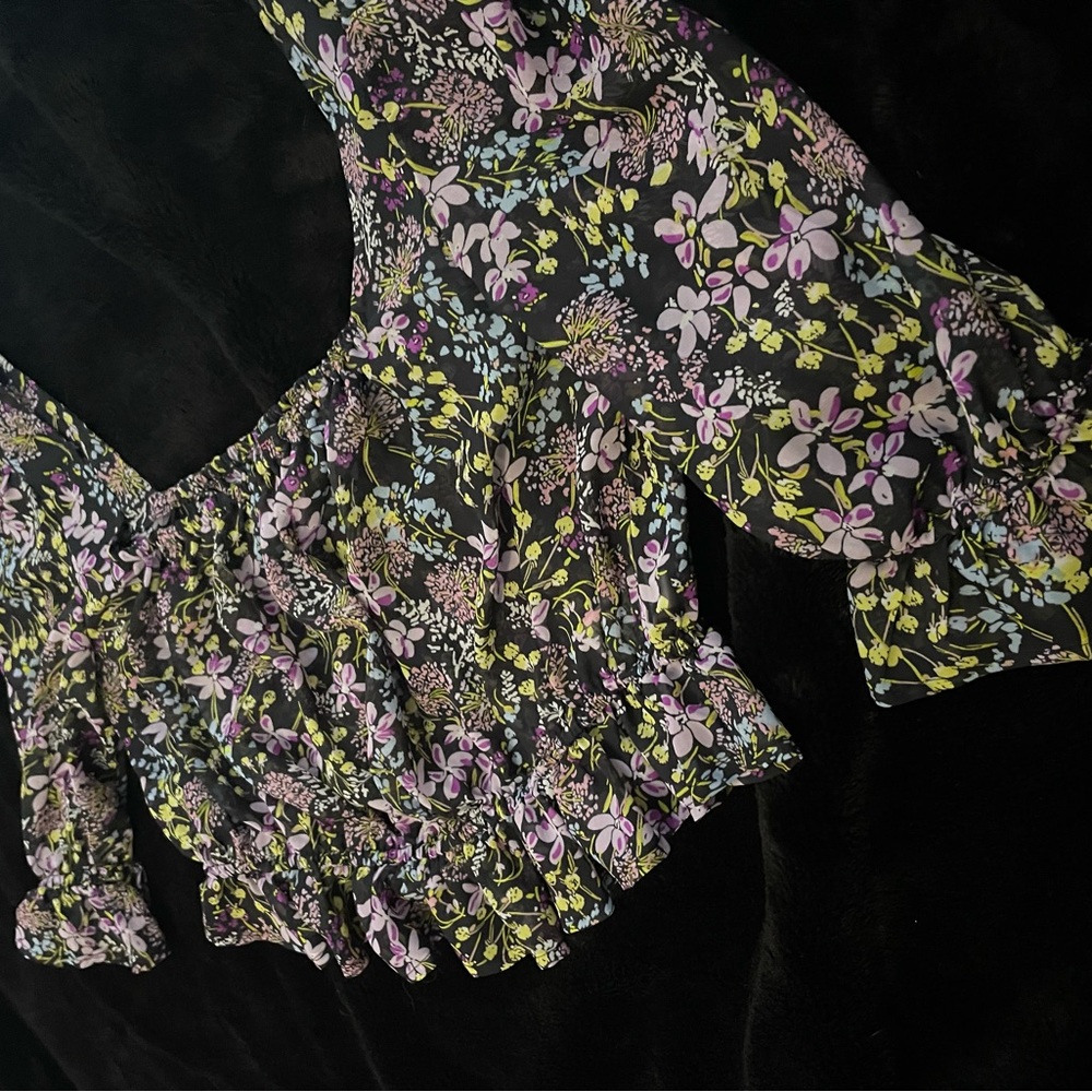 Sheer Floral Cropped Top Blouse